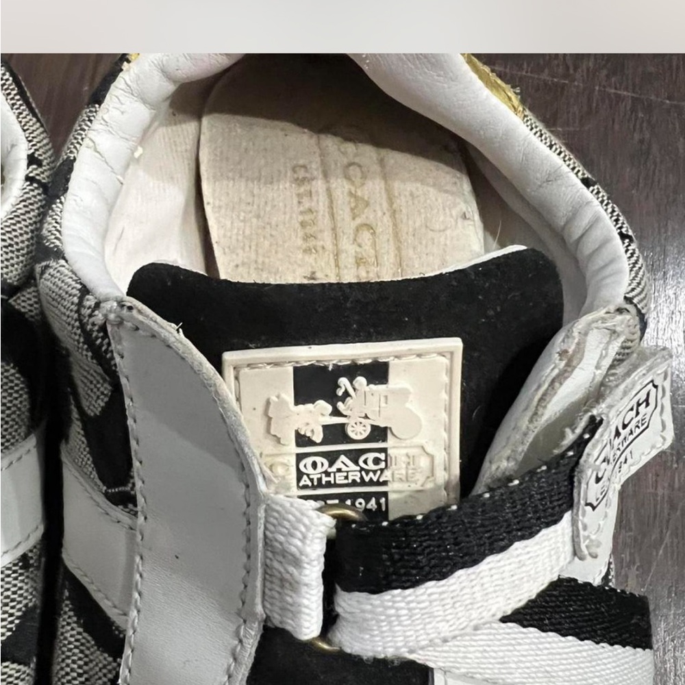 Coach Black and White Signature Logo Sneakers - Picture 4 of 6